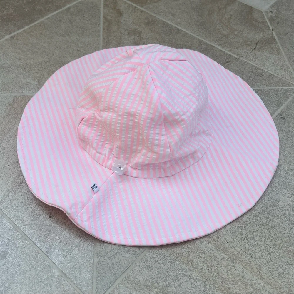 Caden Lane neon pink and white seersucker stripe sun hat